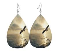The eagle soaring Women's Teardrop Leather Earrings - Lightweight PVC Dangle Earrings, 925 Silver Hooks, Double-Sided Prints | Hypoallergenic Gift