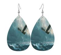 The eagle soaring Women's Teardrop Leather Earrings - Lightweight PVC Dangle Earrings, 925 Silver Hooks, Double-Sided Prints | Hypoallergenic Gift