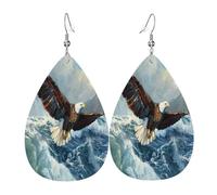 The eagle spreading Women's Teardrop Leather Earrings - Lightweight PVC Dangle Earrings, 925 Silver Hooks, Double-Sided Prints | Hypoallergenic Gift