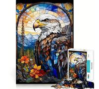 The Eagle Stained Glass Pa 1000 Piece Jigsaws for Teenagers Puzzle Mind Challenge Toy Calm Pastime Precise Cut Lovely Gift (38x26cm)