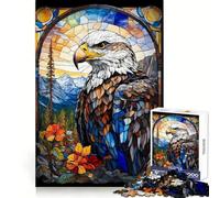 The Eagle Stained Glass Pa 1000 Piece Jigsaws for Teenagers Puzzle Mind Challenge Toy Calm Pastime Precise Cut Lovely Gift (38x26cm)