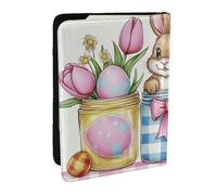 The Easter Bunny and Spring Flowers Printed Passport Holder,Travel Pu Leather Passport Cover Case Organiser for Men Women,6.5 Inch