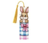 The Easter Bunny and Spring Flowers Unique Double-Sided Artwork Printed Wooden Bookmarks, Artistic Book Accessories Birthday Presents for Men Women Presents for Book Lovers