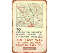 The easy way; Crouch End (map), unknown, 1928 Funny Metal Novelty Tin Sign Metal Retro Wall Decor for Home,Street,Bars,Restaurants,Cafes,Store Sign Gift 12 X 8 INCH Metal Sign