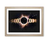 The Eclipse Paint Splash Modern Art Framed Print | A4 Oak Framed Wall Art | Ready to Hang | Modern Nature Picture | Living Room Bedroom Lounge Office