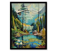 The Eden Project Eco Dome Stylised Painting Hippy Framed Art Print Artery8 Blue W12 inch x H16 inch