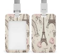 The Eiffel Tower and A Bicycle ID Badge Holder with Lanyard Vertical Plastic Card Case Protector Pouch with Clear Window Detachable Name Tag Clips for Nurse Doctor Teacher Office Use