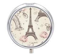 The Eiffel Tower and A Bicycle Pill Box Exquisite Pill Organizer Cute Medicine Holder with COF Portable Compact Medicine for Vitamins, Fish Oil, Supplements and Medications
