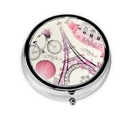 The Eiffel Tower and A Bicycle Print Stylish Round Pill Box - Mini Travel Companion for Your Medication