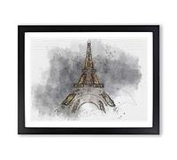 The Eiffel Tower In France At Night In Abstract Modern Art Framed Print | A4 Black Framed Wall Art | Ready to Hang | Abstract Cityscape Picture | Living Room Bedroom Lounge Office