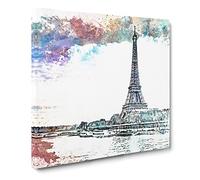 The Eiffel Tower in Paris France Canvas Print | Gallery Wrapped 30mm Frame Wall Art | 14x14 inches | Ready to Hang | Abstract Cityscape Picture | Living Room Bedroom Lounge Office