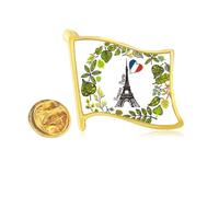 the Eiffel Tower Paris France Illustration Golden Metal Flag Lapel Pin Badge