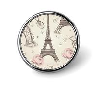 The Eiffel Tower Round Lapel Pins for Men Women Metal Button Pin Fashion Personalized Brooch Pins for Men Suits Cute Brooch Badge for Backpack Clothing Hat Bag Decoration