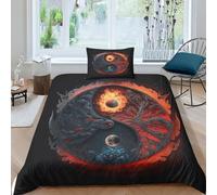 The Eight Diagrams 3Pcs Bedding Set Printed Quilt Cover,3D Feng Shui Pattern Duvet Cover for Boys Adult, Microfibre, with Pillowcases Easy Care Microfiber Comforter Cover Hidden Zipper Single（135x200c