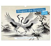 The elegance of cranes - majestic birds in poetic ink UK-Version (Wall Calendar 2026 DIN A3 Landscape), CALVENDO 12 Month Wall Calendar