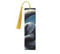 The Elephant On The Moon Unique Double-Sided Artwork Printed Wooden Bookmarks, Artistic Book Accessories Birthday Presents for Men Women Presents for Book Lovers