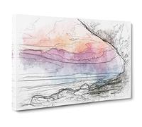 The Elgol Coast In The Isle Of Skye Scotland Sketch Modern Art Canvas Wall Art Print Ready to Hang, Framed Picture for Living Room Bedroom Home Office Décor, 30x20 Inch (76x50 cm)