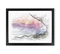 The Elgol Coast In The Isle Of Skye Scotland Sketch Modern Art Framed Print | A2 Black Framed Wall Art | Ready to Hang | Modern Beach Picture | Living Room Bedroom Lounge Office