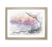 The Elgol Coast In The Isle Of Skye Scotland Sketch Modern Art Framed Print | A4 Oak Framed Wall Art | Ready to Hang | Modern Beach Picture | Living Room Bedroom Lounge Office
