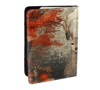 The Elk is Among The Red Maple Leaves Printed Passport Holder,Travel Pu Leather Passport Cover Case Organiser for Men Women,6.5 Inch