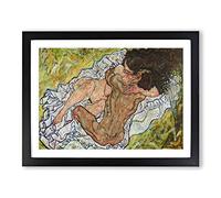 The Embrace By Egon Schiele Classic Painting Framed Print | A2 Black Framed Wall Art | Ready to Hang | Classic Historical Picture | Living Room Bedroom Lounge Office