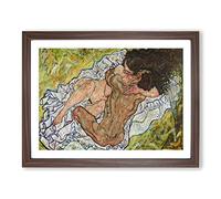 The Embrace By Egon Schiele Classic Painting Framed Print | A2 Walnut Framed Wall Art | Ready to Hang | Classic Historical Picture | Living Room Bedroom Lounge Office