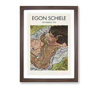 The Embrace By Egon Schiele Exhibition Museum Painting Framed Print | A3 Walnut Framed Wall Art | Ready to Hang | Modern Historical Picture | Living Room Bedroom Lounge Office