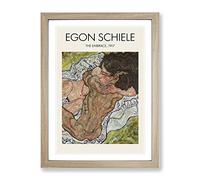 The Embrace By Egon Schiele Exhibition Museum Painting Framed Print | A4 Oak Framed Wall Art | Ready to Hang | Modern Historical Picture | Living Room Bedroom Lounge Office