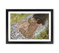 The Embrace by Egon Schiele Framed Wall Art Print A2 Black
