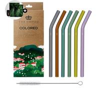 The Empire Products Glass Straws, Set of 6 Reusable Premium Borosilicate Glass Drinking Straws with Cleaning Brush, 23 cm Long, 8 mm Diameter