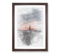 The Empire Stae in New York Sketch Framed Print | A2 Walnut Framed Wall Art | Ready to Hang | Modern Nature Picture | Living Room Bedroom Lounge Office