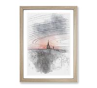 The Empire Stae In New York Sketch Modern Framed Wall Art Print, Ready to Hang Picture for Living Room Bedroom Home Office Décor, Oak A3 (34 x 46 cm)