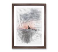 The Empire Stae In New York Sketch Modern Framed Wall Art Print, Ready to Hang Picture for Living Room Bedroom Home Office Décor, Walnut A4 (34 x 25 cm)