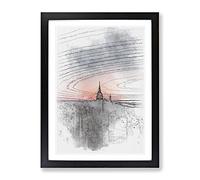 The Empire Stae In New York Sketch Modern Framed Wall Art Print, Ready to Hang Picture for Living Room Bedroom Home Office Décor, Black A4 (34 x 25 cm)
