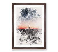 The Empire Stae in New York Watercolour Framed Print | A2 Walnut Framed Wall Art | Ready to Hang | Modern Historical Picture | Living Room Bedroom Lounge Office