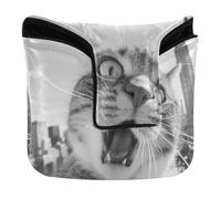 The Empire State Building Cat Selfie Square Mallet Putter Cover Magnetic Snap Golf Putter Headcover for Men and Women PU Leather Waterproof