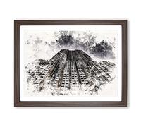 The Empire State Building Vol.1 Watercolour Modern Framed Print | A4 Walnut Framed Wall Art | Ready to Hang | Modern Cityscape Picture | Living Room Bedroom Lounge Office