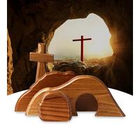 The Empty Tomb Easter Scene, Easter Christian Cross Decorations, Easter Decorations Religious Jesus Tomb Easter Kit, Easter Tomb Display for The Home, Tabletop, Office - Wooden (Dark-Brown)