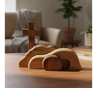 The Empty Tomb Easter Scene,He is Risen,Jesus Nativity Resurrection Figurines Set With Wooden Cross,Wooden Nativity Set,For Home,Office,Table,Shelf,Mantle Decor - Christian Catholic Religious Gifts