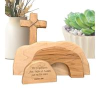 The Empty Tomb Easter Scene - Wooden Jesus Tomb Cross Decoration | Easters Tray Tiered Kit For Home Desktop Office | Religious Christian Easter Symbol Figurine