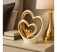 The Enchanted Garden Bringing Gardens To Life Gold Heart Ornament - White & Gold Ceramic Decoration - Modern Couple Sculpture - Wedding Gift - Ornaments for Living Room (25.5cm)