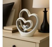 The Enchanted Garden Bringing Gardens To Life Silver Heart Ornament - White & Silver Ceramic Decoration - Modern Couple Sculpture - Wedding Gift - Ornaments for Living Room (25.5cm)