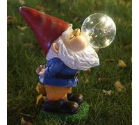 THE ENCHANTED GARDEN Garden Gnome Bubble Blowing Statue Standing Outdoor Resin Gnome Figurine Solar Powered LED Garden Lights for Patio Lawn Yard Décor