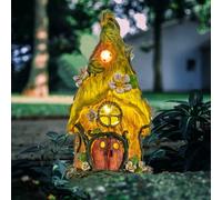 The Enchanted Garden Solar Fairy House 22cm Green Roof Ornament - Hand-Painted Resin Decoration with Solar Light - Weatherproof Elf Pixie Statue - Magical Gift for Garden Lovers