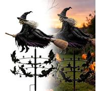 The Enchanted Witch Garden Wind Spinner, Metal Halloween Wind Spinners Garden Stake Outdoor Decor with Witch & Bat,Spooky Halloween Lawn Ornament for Outdoor Patio Yard,Whimsical HalloweenDecor