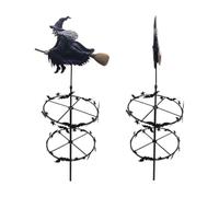 The Enchanted Witch Garden Wind Spinner, Metal Resin Halloween Wind Spinners Garden Stake Outdoor Decor with Witch & Bat, Spooky Halloween Spinner for Patio Yard, Whimsical Halloween Decor