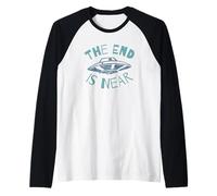 The End Is Near UFO Alien Invasion Funny Sci-Fi Raglan Baseball Tee
