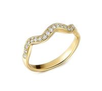 The Engagement Ring, 14K Yellow Gold Ring Wave Shape with Diamond Size O 1/2 Gift for Women