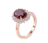 The Engagement Ring, Anillo de Matrimonio Flower with Oval Shape Lab Created Ruby 1Ct 18K Rose Gold Size R 1/2