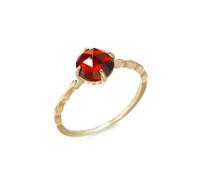 The Engagement Ring, Boho Rings for Women 18K Yellow Gold Thin Wave Pattern Round Red Garnet Size J 1/2